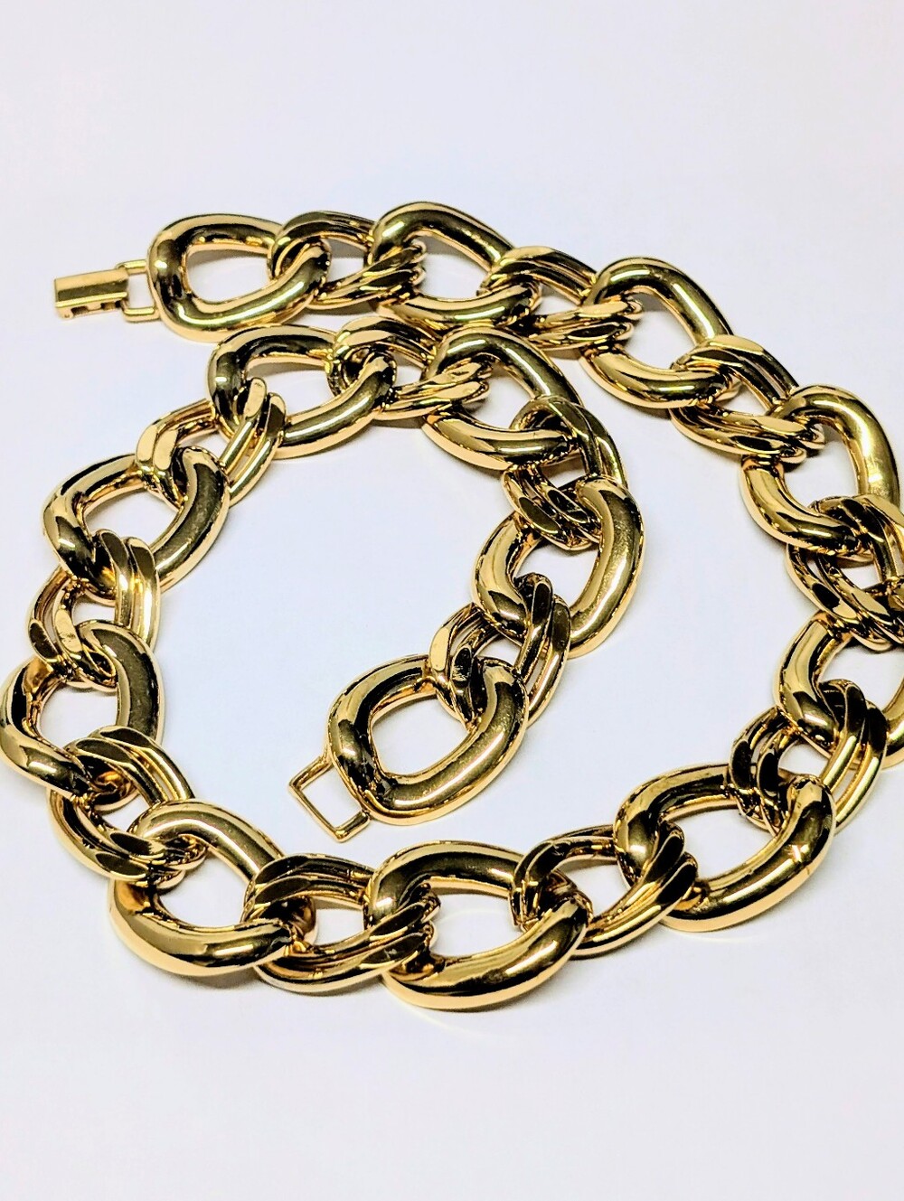 Large Gold Tone Link Statement Necklace Signed NAPIER 80s Designer Jewelry